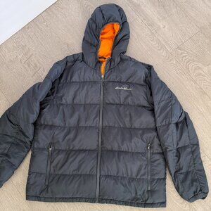 Eddie Bauer Puffer Jacket Men’s XL Black Hooded Coat